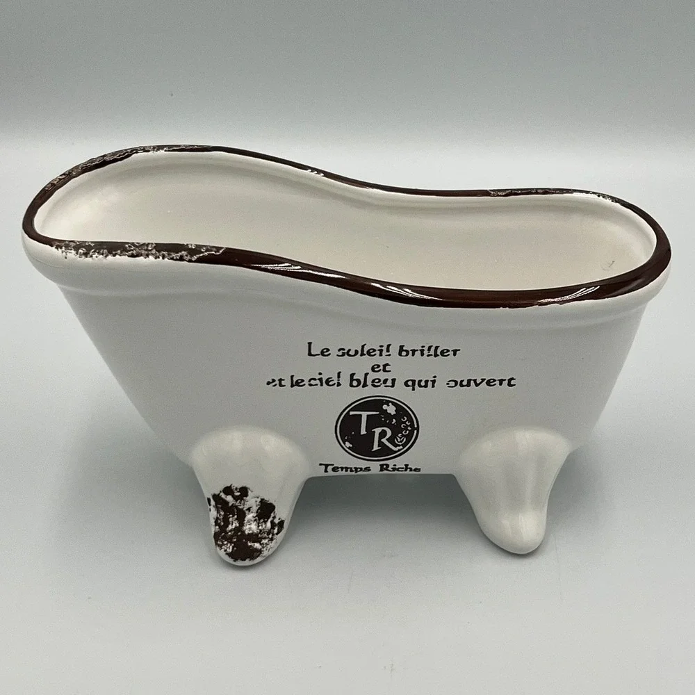 MyGift Bathtub Planter 9-Inch White Ceramic French Country